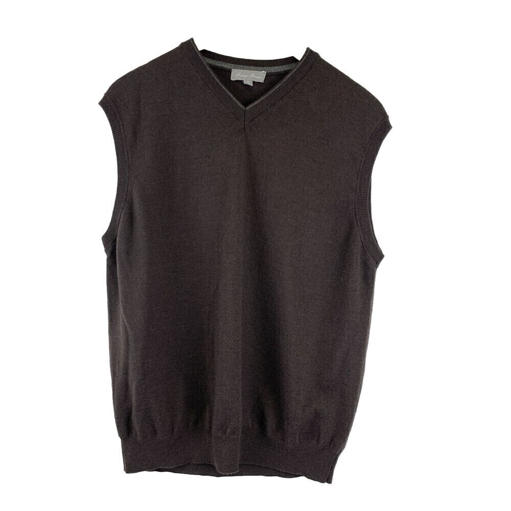 Toscano Firenze Sweater Vest Brown Merino Wool V-Neck Pullover Mens XL Italy